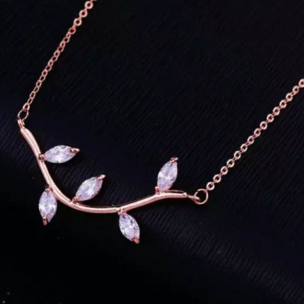 Rose Gold Leaf & Branch Marquise Diamond Necklace - Picture 5 of 8